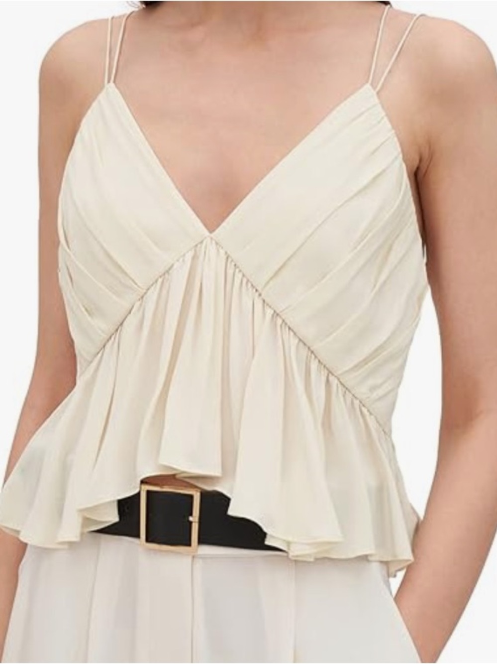 Lily Silk Cream Ruffle-Hem V-Neck Spaghetti-Strap Camisole 100% Silk Size 8